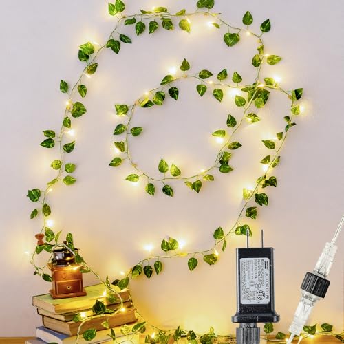 Image of HEYFUNi Vines with Lights, 23 Ft 73 Led Faux Pothos String Lights Plug in, Leaf Lights for Bedroom, Wall, Balcony, Wedding Decor, Warm White