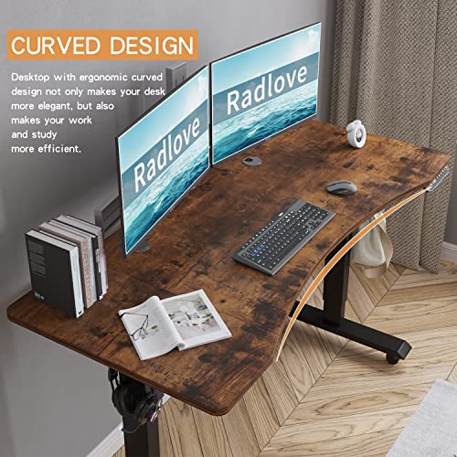Image of Radlove Electric Height Adjustable Standing Desk, 55'' x 30'' Stand Up Desk Workstation, Splice Board Home Office Computer Standing Table Height Adjustable Computer Desk Rustic Brown Top+Black Frame