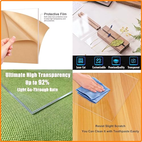 Image of Goelite Acrylic Glass Sheet 6 X 4 Inch, Transparent Clear Sheets for Painting, and Other Purpose (Pack of 4, 3mm)