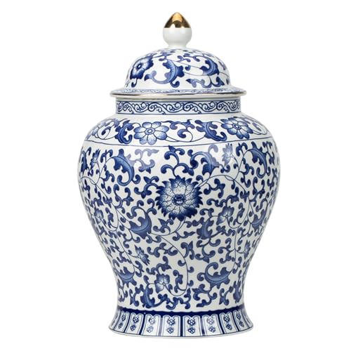 Vase en porcelaine bleu blanc, pot de gingembre décoratif avec couvercle