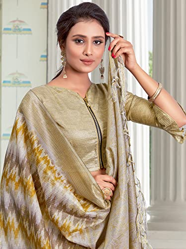 Image of AKHILAM Women's Abstract Linen Tassels and Latkans Saree With Unstitched Blouse Piece (NITRA101 HS Parent)