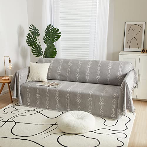 Roomlife Thick Chenille Grey Sofa Slipcover Boho Fish Bone Pattern Sofa Covers For 3 Cushion Couch Soft Sectional Couch Covers Blanket Versatile Couch Protector Couch Covers For Dogs Pets,71"X134" #TOP1