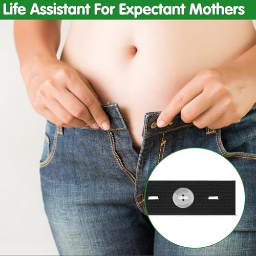 10Pcs Black Elastic Waistband, Jean Waist Tightener Tool Waist Adjuster Pants Waist Extender Waist Extenders Supplies, Pants Button Tightener with 20 Buttons, 1 Sewing Kit &1 Thread Hook4