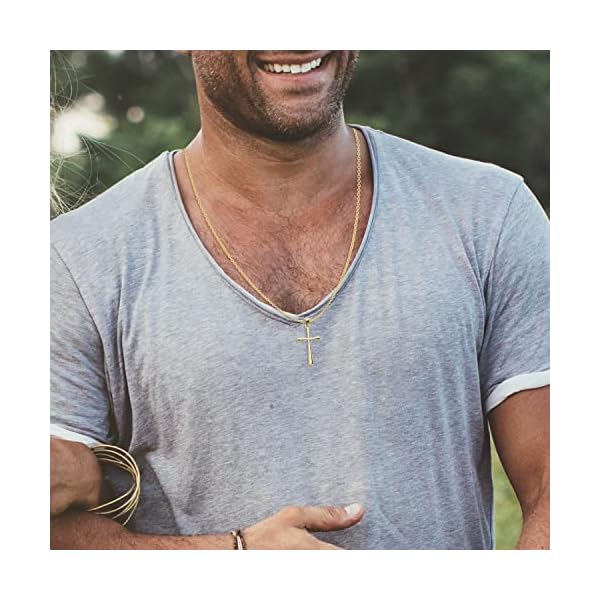 Religious Jewelry 14K Yellow Gold Simple Classic Flared Cross Pendant Necklace with Rolo Chain - Choice of Necklace Length - Image 3
