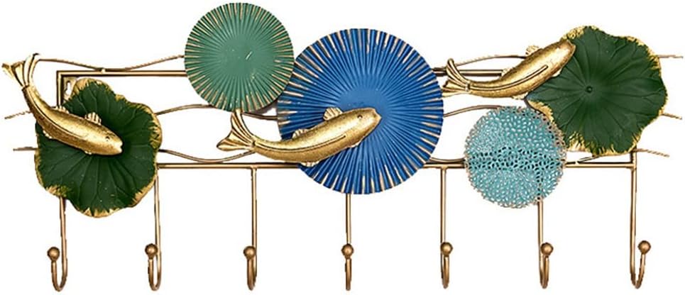 Key Rack Wrought Iron Partition Coat Rack Hook Wall Decoration Storage Hook Bedroom Storage Organizer (Color : Blue Green Size : 76731.5cm)