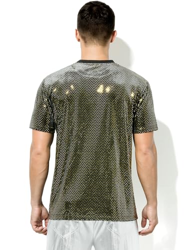 Arjen Kroos Men's Short Sleeve Luxury Sequin T-Shirts Sparkly Velvet Dress Shirts3