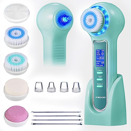 UMICKOO 3 in 1 Facial Cleansing Brush & Blackhead Remover, Rechargeable Face Scrubber with LCD Screen, IPX7 Waterproof, Deep Pore Cleaning, Exfoliating & Massaging for All Skin Types