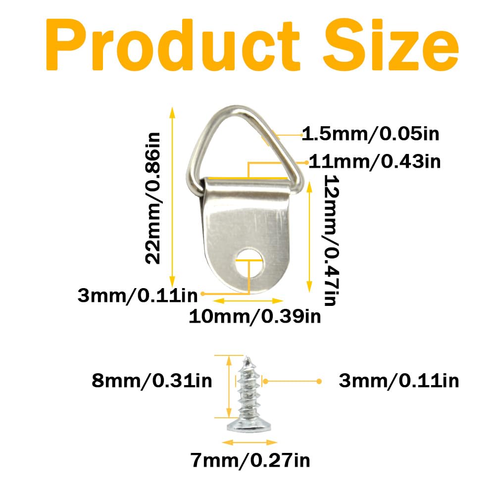 Yosawa 100 Pcs Picture Hooks Triangle Ring Picture Hangers with Screws Picture Frame Hardware(Silver/SJ), 22MM-S - Image 2