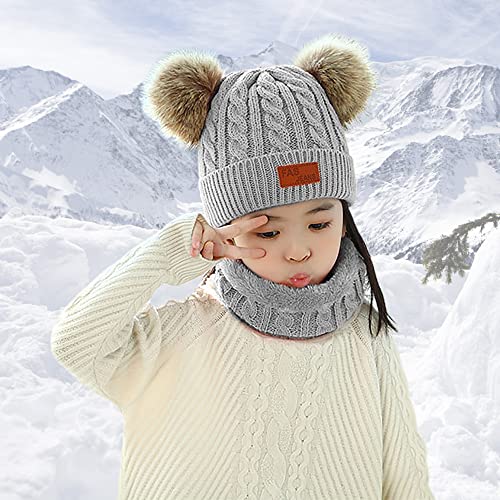 Image of Yuoahcn Kids Winter Beanie Hat Scarf Gloves Set Knit Warm Toddler Winter Cap Gloves Neck Warmer for Boys Girls 1-8 Year