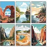 6 Pack Paint by Numbers Kit for Adults Beginner, National Park Adult Paint by Number Kits on Canvas Without Frame, National Park Landscape Oil Painting by Numbers for Home Decor Gift 8” W x 12”L