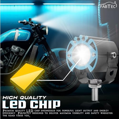 Image of FABTEC G16 LED Fog Light Mini Drive for Bike & Scooty - Waterproof Dual Color Yellow White Fog Light, Super Bright High Power Auxiliary LED Light with Clamp & Switch