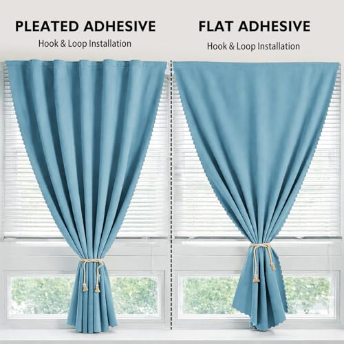 Jilron Magic Tape Stick on Curtains Blackout Curtains for Bedroom no Drillng Self Adhesive Curtain no Rod Small Window (Sky Blue, 59" W x 98" L) 2 Panels by Jilron - Image 5