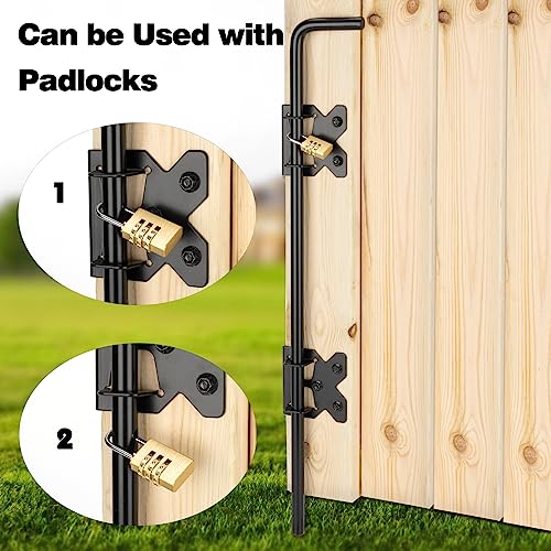 Image of Heavy Duty 18 Inch Cane Bolt, Soild Steel 18'' Gate Drop Rod for Wooden Fence, Gate Stopper Hardware for Wooden Fences Metal Doors-(Black Finish,2 Pcs)