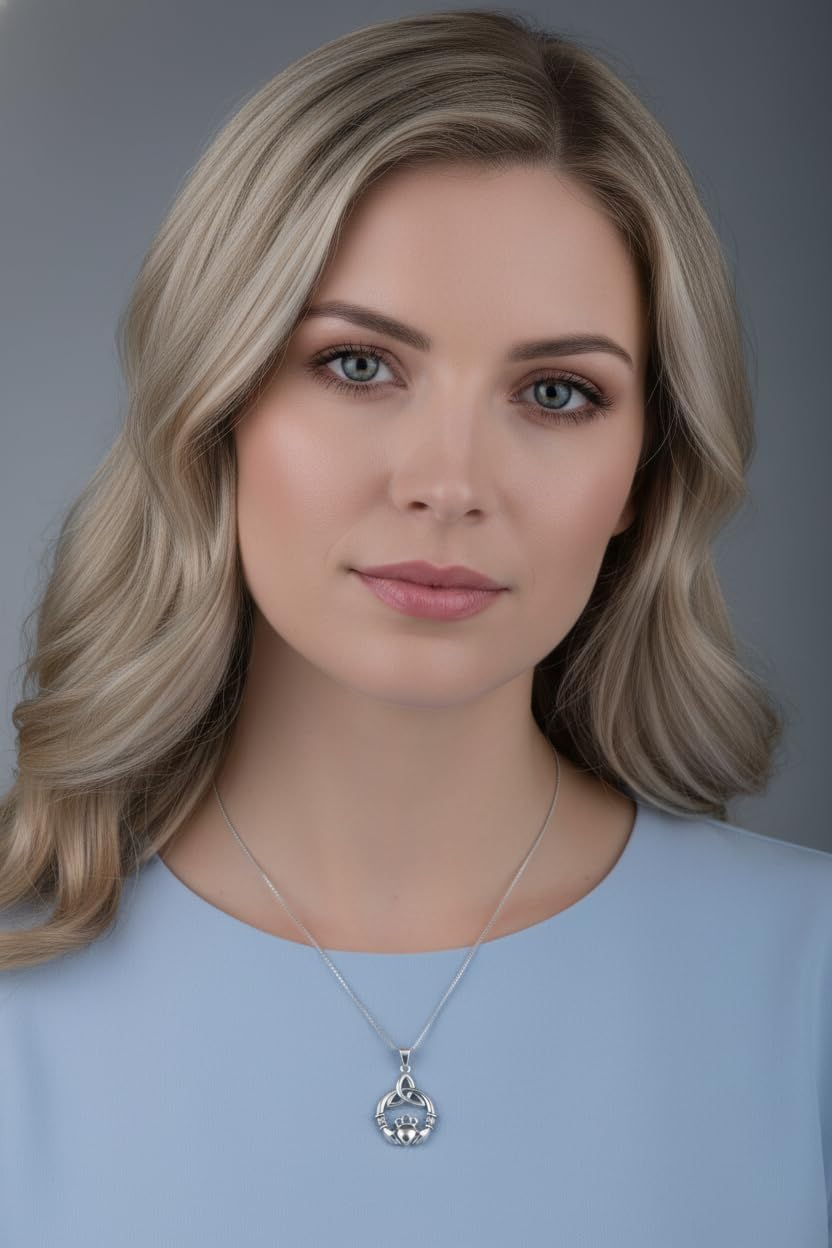 SILVERCLOSEOUT Sterling Silver Womens Celtic Claddagh Charm Necklace, Gift Box - Image 8