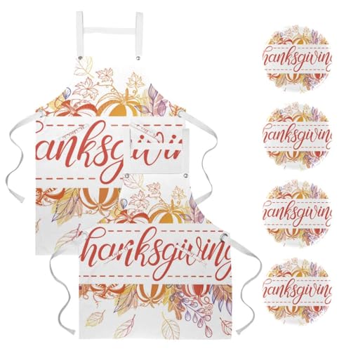Tablier de cuisine lot de 2 avec broches et carte de Thanksgiving pour restaurant et bistrot