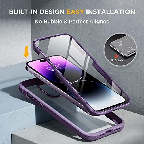 Miracase Glass Series For Iphone 14 Pro Case 6.1 Inch, 2023 Full-Body Clear Bumper Case With Built-In 9H Tempered Glass Screen Protector, With Camera Lens Protector (Noble Purple) #TOP3