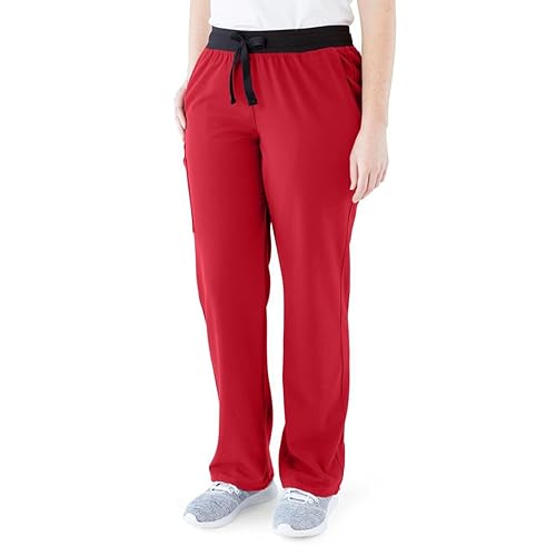 Miniatura 5 de Varick - Pantalón médico de tiro medio para mujer, pierna recta, seis bolsillos, color rojo, talla 3XL
