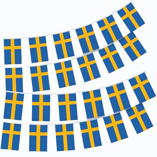 Sweden Bunting 30pcs Swedish Triangle Decoration Fabric for Football Patriotic Festivals and Celebrations Party National Day Sports Bars Street 10m/33ft Indoor Outdoor