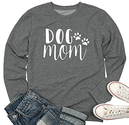 Mousya Women Dog Mom Sweatshirt Dog Mama Pullover Cute Dog Paw Graphic Tee Funny Letter Print Long Sleeve Shirt (Xx-Large, C_Dark Grey) #TOP6