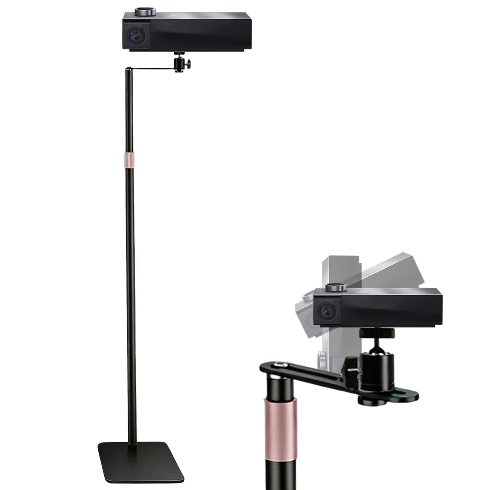 BRGD Soporte para Proyector, Soporte de Suelo Oculto de Metal con Giro de 360° para Apartamentos Pequeños, Dormitorios y Salas de Estar, Altura Regulable de 30 a 130cm