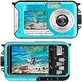 Unterwasserkamera Full HD 2.7K 48MP 10FT Kamera Wasserdicht Dual Screen 16X Digital Zoom Schnorcheln wasserdichte Digitalkamera für Selbstauslöser Unterwasser, Schwimmen, Urlaub