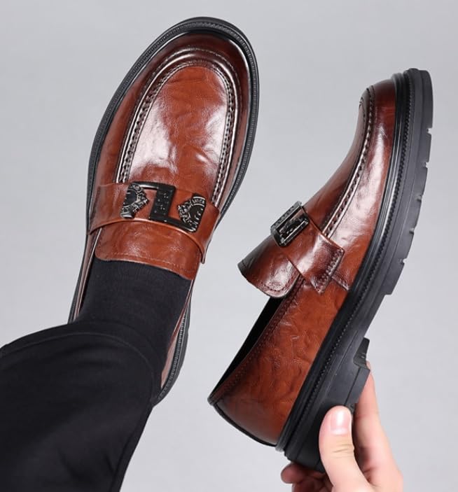 Men's Genuine Leather Platform Oxfords Slip-On Loafers Classic Casual Business Dress Fashion Shoes3