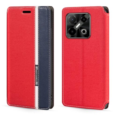 Custodia Flip in a Classiche Compatibile con Doogee Blade GT Play Chiusura Magnetica Invisibile e Slot Carta Design a ContrastoRosso righe