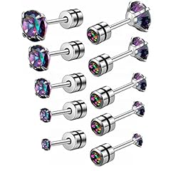 5 Pairs Silver(Rainbow CZ)
