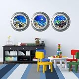 Porthole Decoration Wall Sticker 3D Undersea Tropical Fish Corals Decorative Wall Decals Removable V