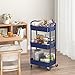 Sywhitta 3-Tier Plastic Rolling Utility Cart with Handle, Multi-Functional Storage Trolley for Office, Living Room, Kitchen, Movable Storage Organizer with Wheels, Blue