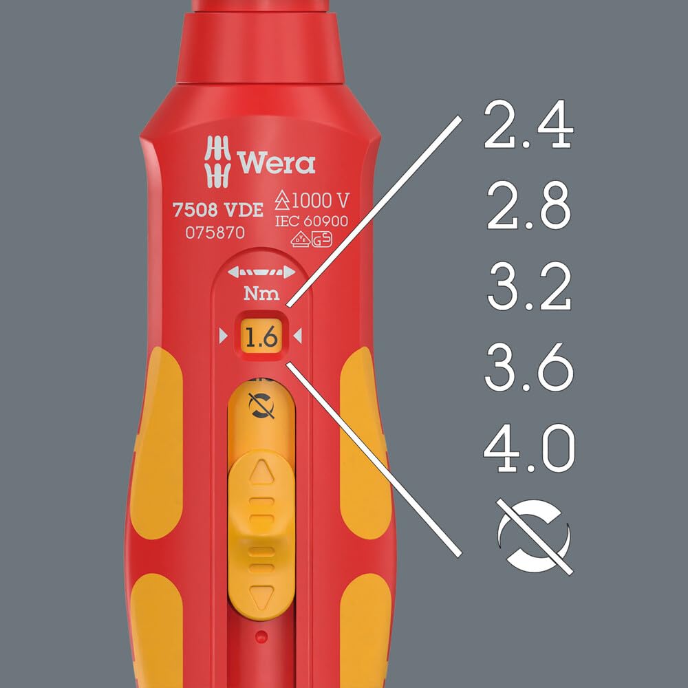 Wera 7508 VDE Kraftform Safe-Torque Speed Torque Screwdriver, 0.4-2.0 Nm - 05075870001, Multicolour - Image 4