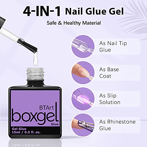 Btartbox Gel Nail Gl Ue - 2Pcs 15Ml 4 In 1 Super Strong Bonding Gel For Acrylic Nails, Cure Needed Brush On Gel Extension Nail Glue For Fake Nails Long Lasting For More Than 28+ Days #TOP3