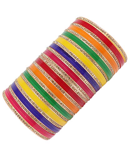 Image of NMII Acrylic (Plastic) with Zircon Gemstone Studded worked Glossy Finished Bangle Set For Women and Girls