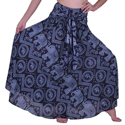 Lofbaz Women's Long Bohemian Maxi Skirt Hippie Gypsy Boho Dress - Elephant 5 Navy OS