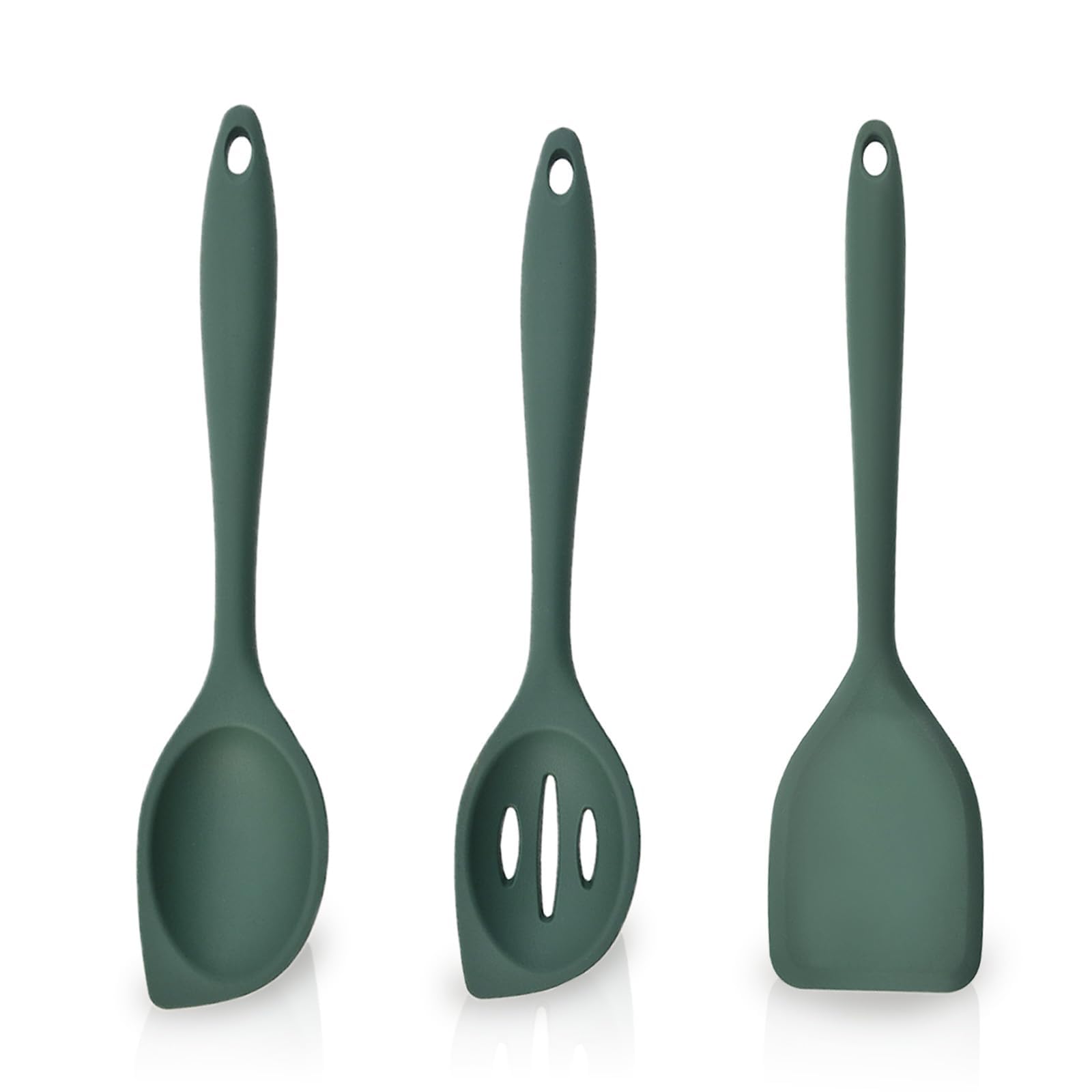 3 Pack 28 cm Silicone Cooking Spoon Green Kitchen Solid and Slotted Spoon