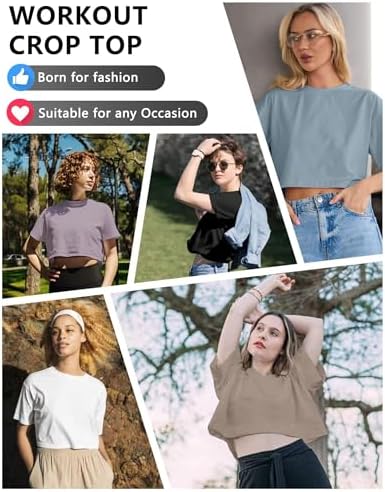 Dalavch 6 Pack Women's Crop Top Short Sleeve Athletic Workout Loose Fit - 5