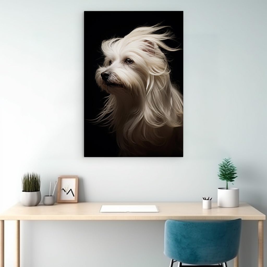 Canvas for Living room. Luminous Elegance: A Majestic White Dog Against the Depths of Darkness, 27 x 18 inch Canvas Wall Art - Ready to Hang - 69x46 cm (27x18 inch)