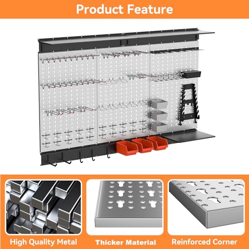 WALMANN 113PCS Pegboard Wall Tool Organizer Kit with Pegboard Hooks, Bins, Pegboard Tools Storage System for Garage, Modular Peg Board, Tools Organizer Board with Hooks(Grey)