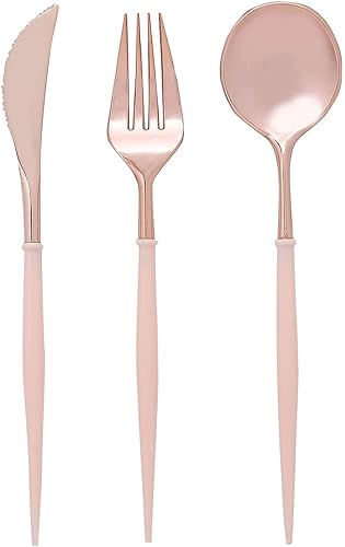 Vista 52 de Efavormart - Juego de cubiertos de plástico resistente de 8 pulgadas, cubiertos de plástico con mango rojo Dorado/Rojo