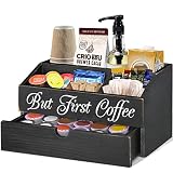 Coffee Station Organizer, Wood K Cup Coffee Pods Holder with Drawer, Countertop Coffee Bar Accessori