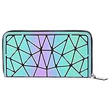 KAISIBO Women Geometric luminous wallet Rhomboids Lattice Long Wallet and Purse (Zipper Diamond)