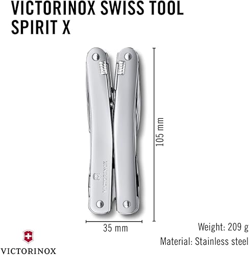 Miniatura 3 de Victorinox Swiss Tool Spirit X Multi Tool, 24 Function Swiss Made with Locking Blade and Long-Nosed Pliers, incl. Leather Case - Silver Plateado