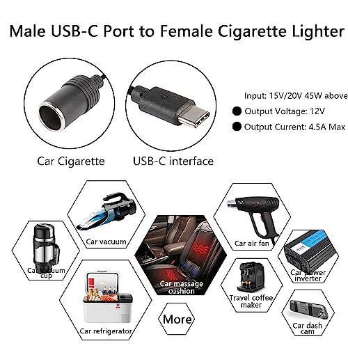 CERRXIAN 10 Pieds USB C mâle vers 12V Allume-Cigare de Voiture Step Up Socket Adaptateur Câble d'alimentation pour Dash Cam, GPS, Bandes Lumineuses LED de Voiture-3 m – vue 5