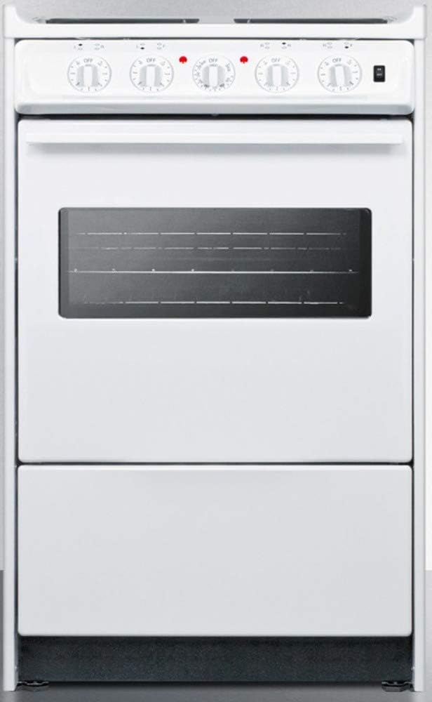 Summit WEM110RW 20"" Freestanding Electric Range with 4 Coil Elements Slide-In Look Stainless Steel Rear Trim in White