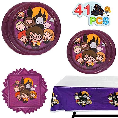 Harry Birthday Party Supplies 20 Plates 20 Napkins and 1 Tablecover for Wizard Potter Party Supplies Magic Wizard School