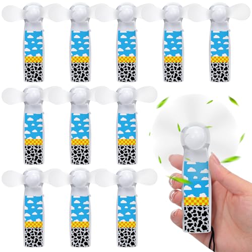 Retisee Paquete de 12 mini ventiladores portátiles para fiestas, regalos de dibujos animados, ventiladores de refrigeración de mano para cumpleaños, verano, piscina, fiesta, actividades al aire libre