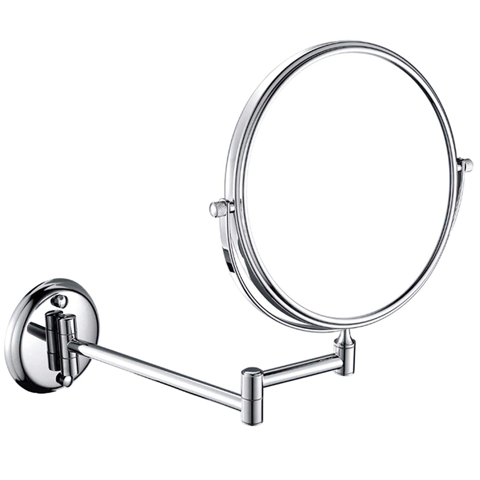 Specchio per Trucco a Parete, Specchio da Barba Rotondo bifacciale ingranditore in Ottone da 8 Pollici, Specchio cosmetico Girevole Pieghevole per Bagno, cromat