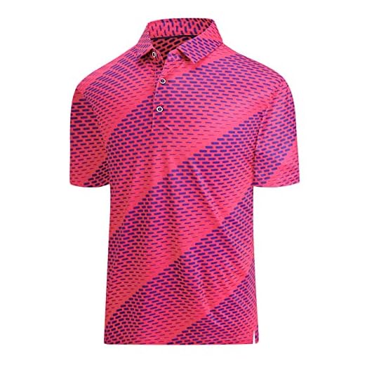 Hodaweisolp Golf Shirts for Men Dry Fit Print Moisture Wicking Performance Short Sleeve Polo Shirt Pink Geometric-M