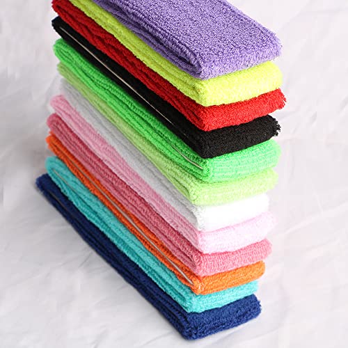 Image of Cotton Sweatband Headbands,Pack of 12,Elastic Stretchy Sport Terry Cloth Sweat Bands,Yoga Workout Fitness Exercise Basketball Headband