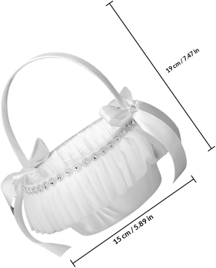 Yardwe Flower Girl Basket Handheld Wedding Basket with Satin Bowknot and Lace for Wedding Ceremony